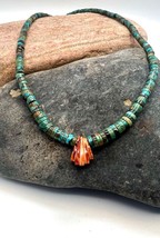 Santo Domingo Sterling Natural Turquoise Spiny Oyster Heishi Bead Jacla Necklace - £135.85 GBP