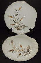 2 Lefton China Snack Plates Golden Wheat Pattern 9&quot; Hand Painted Scallop Shell - £19.95 GBP