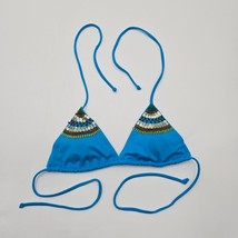 Victoria&#39;s Secret Blue Beaded Padded Bikini S Top Tie Back Swimwear Small - $25.00