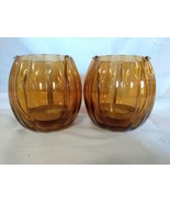 Amber Glass Candle Holders Votive Tea Light with inserts Set of 2  - £14.77 GBP
