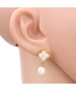 Gold Tone Earrings With Faux Mother of Pearl Clover &amp; Drop Pearl - $26.99