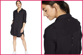 New Womens NWT PrAna Yarrow Shirt Dress Black S Organic Buttons Pocket Hemp Cott - £138.43 GBP