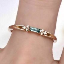 0.20ct Baguette Cut Green Emerald Minimalist Engagement Ring 14k Rose Gold Over - £64.54 GBP
