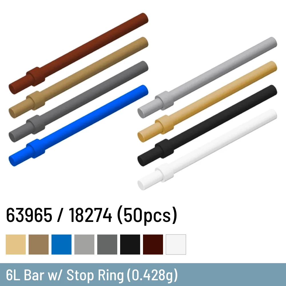 50 Pcs / Lot DIY Building Blocks 6L Bar w/ Stop Ring Size Compatible With 63965 - £13.20 GBP