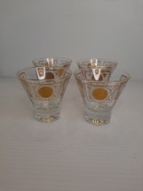 Vintage Anchor Hocking Set Of 4 MCM Aztec Gold Cocktail Glasses - £22.42 GBP