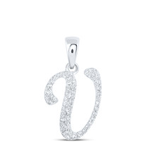 10K White Gold Round Diamond V Initial Letter Nicoles Dream Collection Pend - £140.07 GBP