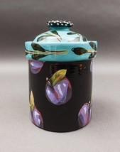 Droll Designs Hand Painted Plum Fruit Art Pottery Lidded Jar Canister 7 ... - $99.99