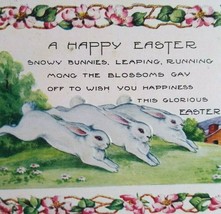 Easter Postcard Vintage 3 White Bunny Rabbits Dashing Blossoms Gay Whitney 1924 - £7.85 GBP