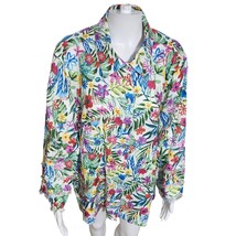 NEW John Mark 3X Linen Floral Print Point Collar 3/4 Sleeve Button Front Tunic - £38.46 GBP