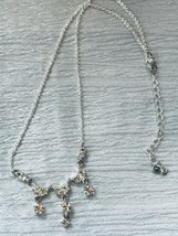 Estate SIlvertone Chain with Clear Rhinestone Fringe Pendant Necklace – 15 inche - £9.80 GBP