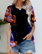 Blouse Women&#39;s Black T Shirt Fashion Digital Print Model #12 - £16.32 GBP