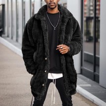Men Coat Imitation   Black Loose Long Long Sleeves Fashion Single-breasted Hip-h - £74.48 GBP