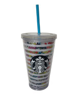 Starbucks 2016 Floral White Stripes Clear Lid 16 oz Cold Cup Tumbler - $561.02 MXN