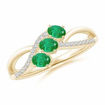 ANGARA Oval Emerald Three Stone Bypass Ring with Diamonds for Women in 14K Gold - £589.09 GBP