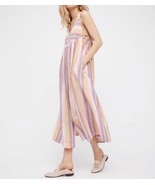 Free People Nora Jumpsuit SMALL Wide Leg Cotton Linen Pockets Pastel Str... - $77.17 CAD