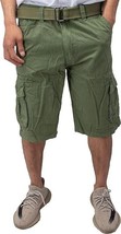 RAW X Mens Belted Relaxed Fit Knee Length Cargo Shorts, GRASS, 32 - £23.34 GBP