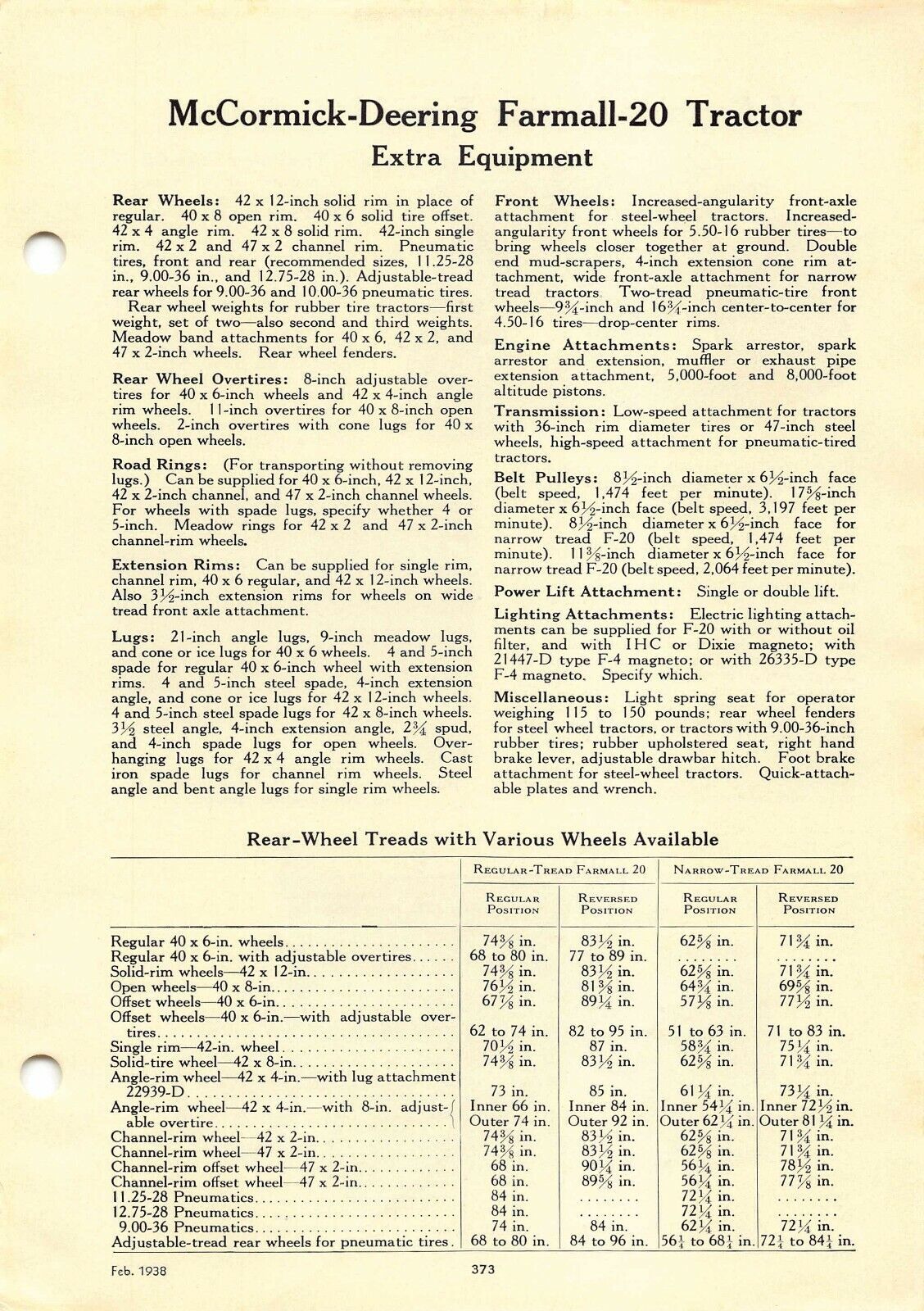 McCormick-Deering Farmall-20 Tractor Extra Equipment Dual Page Ad Spec Sheet - $18.70