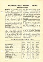 McCormick-Deering Farmall-20 Tractor Extra Equipment Dual Page Ad Spec S... - $18.70