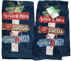 Set Of 2 Same Kitchen Terry Towels (16&quot;x26&quot;) Christmas, Winter Road Signs, Ritz - $15.83