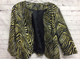 Chaus Womens Jacket Green Black Zebra Print Open Front Stretch Lined 6 - $15.35