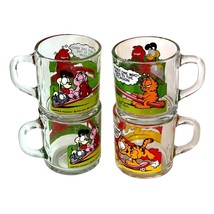 Vintage McDonalds Garfield Odie Mugs 1978 Collectible Glass Set of 4 Cups 3.5&quot; - £33.05 GBP