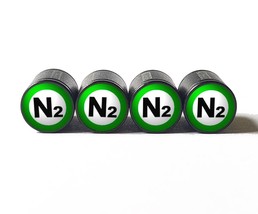 Green N2 Nitrogen Tire Valve Stem Caps - Black Aluminum - Type 2 - £12.48 GBP