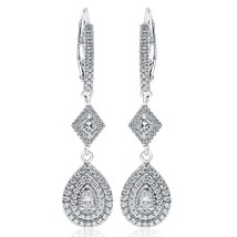 1.64 CT Pear, Princess, Round Cut Diamond Drop Dangle Earrings 14k White Gold - £2,858.30 GBP