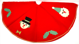 Vintage Felt Christmas Tree Skirt Red Applique Santa Snowman Gold Rick Rack 34&quot; - £26.79 GBP