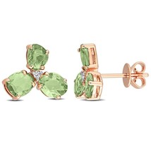 2.50Ct Round Simulated Peridot 3-Stone Flower Stud Earrings 14K Rose Gold Plated - £143.22 GBP