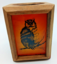Vintage70s THREE BEARS Perched Owl Candle Holder Wood Lucite Luminary MCM - $25.74