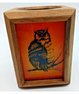 Vintage70s THREE BEARS Perched Owl Candle Holder Wood Lucite Luminary MCM - £20.24 GBP