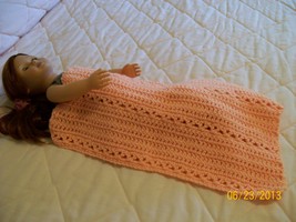 Handmade Crocheted American Girl Peach Blanket, 18 Inch Doll, Pet Blanket - £11.84 GBP