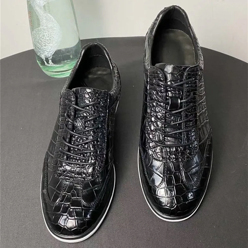 Authentic Real Crocodile Skin Male Casual Black Lightweight Sneakers Gen... - £372.52 GBP