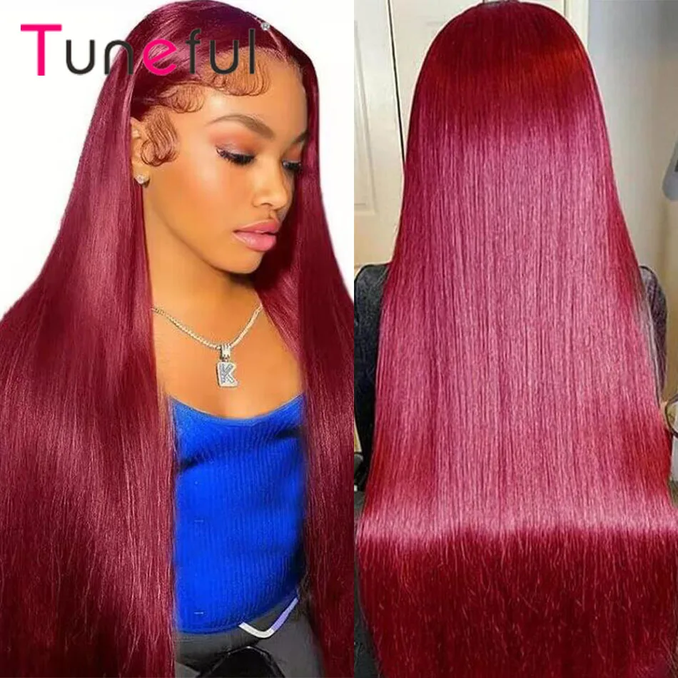 99j Burgundy Colored HD Lace Frontal Human Hair Wigs 13x4 Lace Front Human Ha - £94.65 GBP+