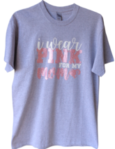 Gray Breast Cancer Awareness Pink Glitter Heart Ribbon T-Shirt Tee Shirt Top L - £11.07 GBP