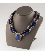 STC Sterling Silver Double Strand Beaded Lapis Lazuli Pendant Necklace - $715.24 CAD