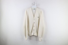 Vintage 80s Izod Lacoste Mens Medium Croc Logo Knit Cardigan Sweater White USA - £69.82 GBP
