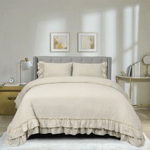 HIG 3 PCS Farmhouse Style Pre-washed Duvet Cover Set-2 Layers Ruffle (Hans) - £21.93 GBP+