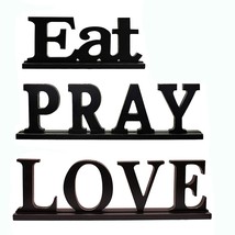 Eat Pray Love Sign for Home Decor Rustic Wood Words Freestanding Decorative Tabl - £12.69 GBP - £38.85 GBP