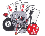 Skull, 8 Ball, Dice, 4 Aces Iron On Sew On Embroidered Patch 3&quot;x 2 7/8&quot; - $4.99