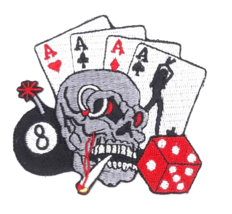 Skull, 8 Ball, Dice, 4 Aces Iron On Sew On Embroidered Patch 3&quot;x 2 7/8&quot; - $4.99