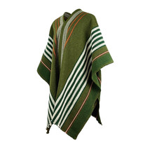 Llama Wool Serape Poncho Mens Womans Unisex Pullover Sweater Jacket Olive Green - £77.81 GBP