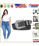 Elegant Plus Size Leather Belt with Vintage Buckle - Fits Waists 26&quot; to 55&quot; - $420.73 MXN