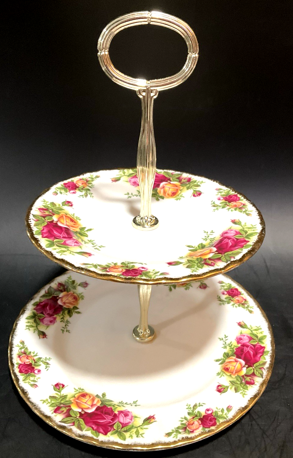 1962 ROYAL ALBERT Old Country Roses 2-Tiered Serving Tray Platter Salad ... - $69.29