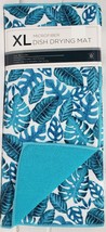 Extra Large Microfiber Dish Drying Mat (24&quot;x18&quot;) Large Tropical Leaves, Aqua, Sl - £12.56 GBP