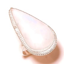 Shiny Rainbow Moonstone Pear Gemstone 925 Silver Overlay Handmade Ring US-7.75 - £7.83 GBP