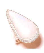 Shiny Rainbow Moonstone Pear Gemstone 925 Silver Overlay Handmade Ring U... - £8.01 GBP