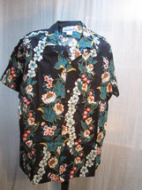 hh23 RJC Hawaiian Made in Hawaii Black Multi Color Floral Camp Tiki Shirt L - £17.10 GBP