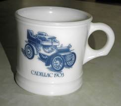 Vintage Surrey Milk Glass Shaving/Coffee Mug with 1903 Cadillac Picture - $30.00