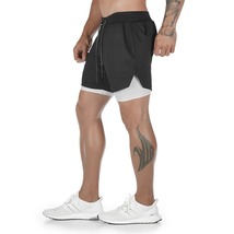 Men Running Shorts 2 In 1 Double-deck Sport Gym Fitness Jogging Pants, White 2 - £10.26 GBP